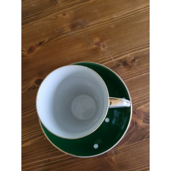 vintage NASCO cup and saucer polka dot green - Picture 3 of 5